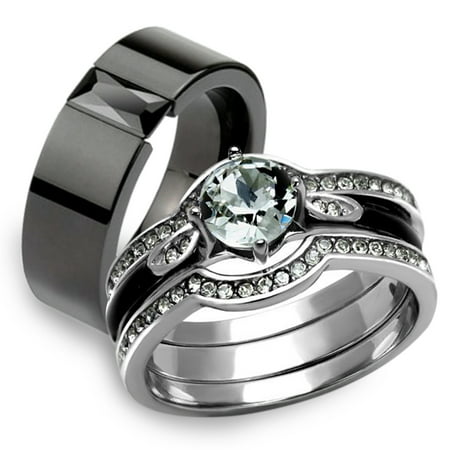 Marimor Jewelry  His  Hers  4Pc Silver and Black Stainless 