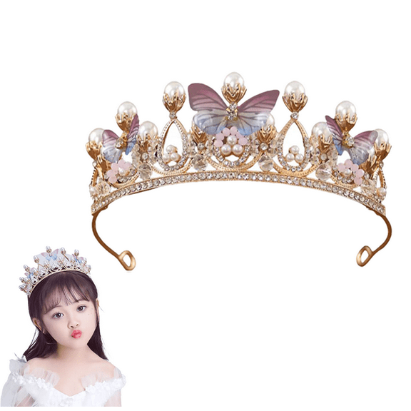 Yoyauz Purple Butterfly Crystal Headgear for Kids Girls Princess Outfit Rhinestone Crown Headband Wedding Hair Ornament Birthday Sacrament Pageant Halloween Christmas Cake Decoration Gifts