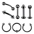 thumbnail image 2 of 8 piezas de material acero inoxidable negro abierto / labio / de aro para cejas Stud Tragus Piercings barra recta 16G 8mm, 2 of 8