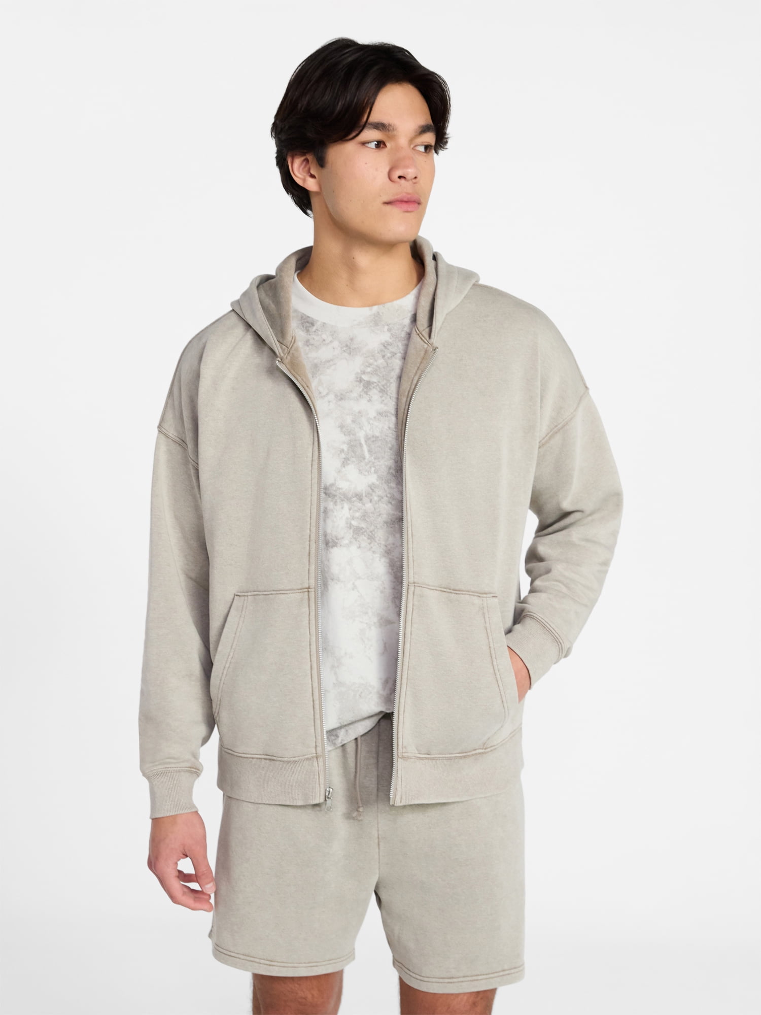 No Boundaries Zip Hoodie with Long Sleeves, Men's XS-4XLT