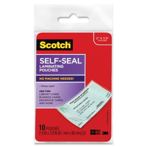 2 Inches x 3.5 10 Scotch Self-Sealing Laminating Pouches Business Card Size 