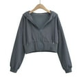 thumbnail image 2 of Lovskoo Womens Zip Up Hoodies Cropped Sweatshirts Spring Fall Clothes Casual Hooded Jacket Tops Winter Clothes Dark Gray, 2 of 7