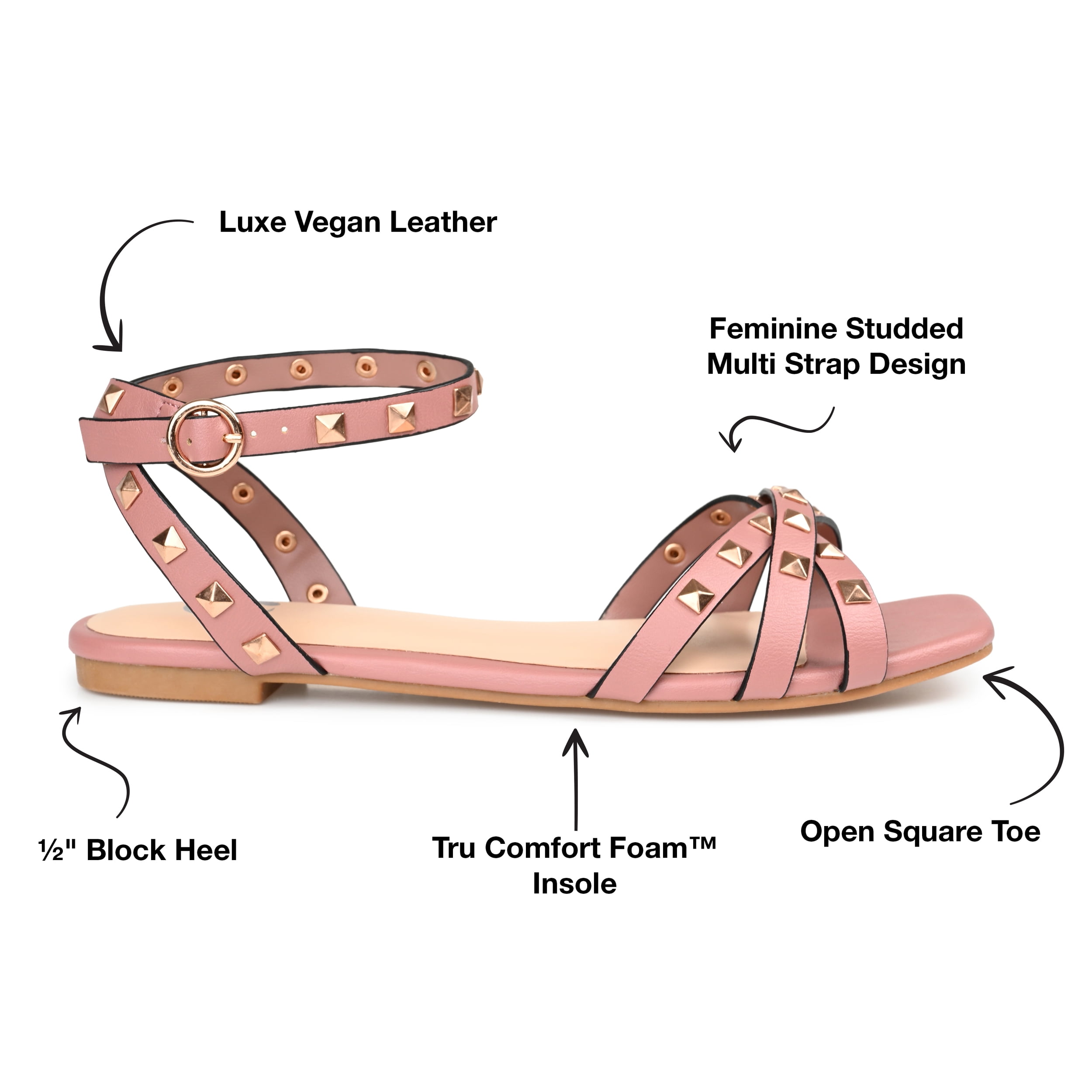 Journee Collection Womens Zendaya Faux Leather Studded Slingback Sandals