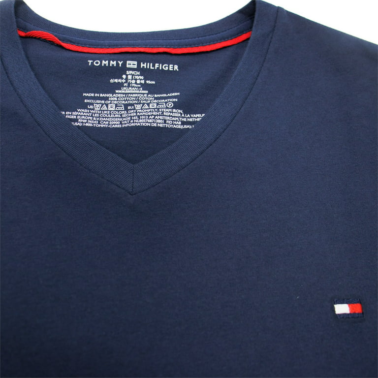 Men\'s Tommy T-Shirt 09T3140 S) Hilfiger Navy Core V-Neck (Dark Flag