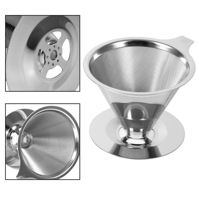 Coffee Filters One Cup Coffee Maker Drip Stainless Steel Silver 1Pc Stainless Steel Pour Over Coffee Dripper Double Layer Mesh Filter Cup Stand Use