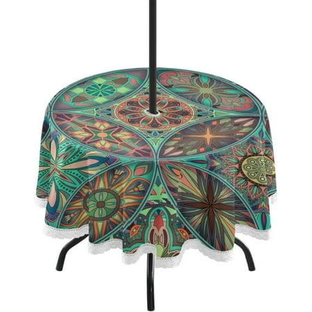 

Hyjoy Vintage Colorful Mandala Round Tablecloth 60 Outdoor Table Covers with Umbrella Hole and Zipper for Kitchen Dining Picnic Party Home Decor