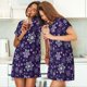 thumbnail image 4 of Fotbe Christmas Purple Snowflakes Bata de Dormir para Mujer con Estampado, Camisón de Algodón de Manga Corta, Ropa de Dormir Casual, 4 of 6