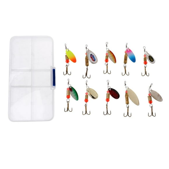 S SERENABLE 1 Boîte Leurres de Pêche Kit Cuillères en Métal Appâts Leurres à Paillettes 10 Pcs Leurres