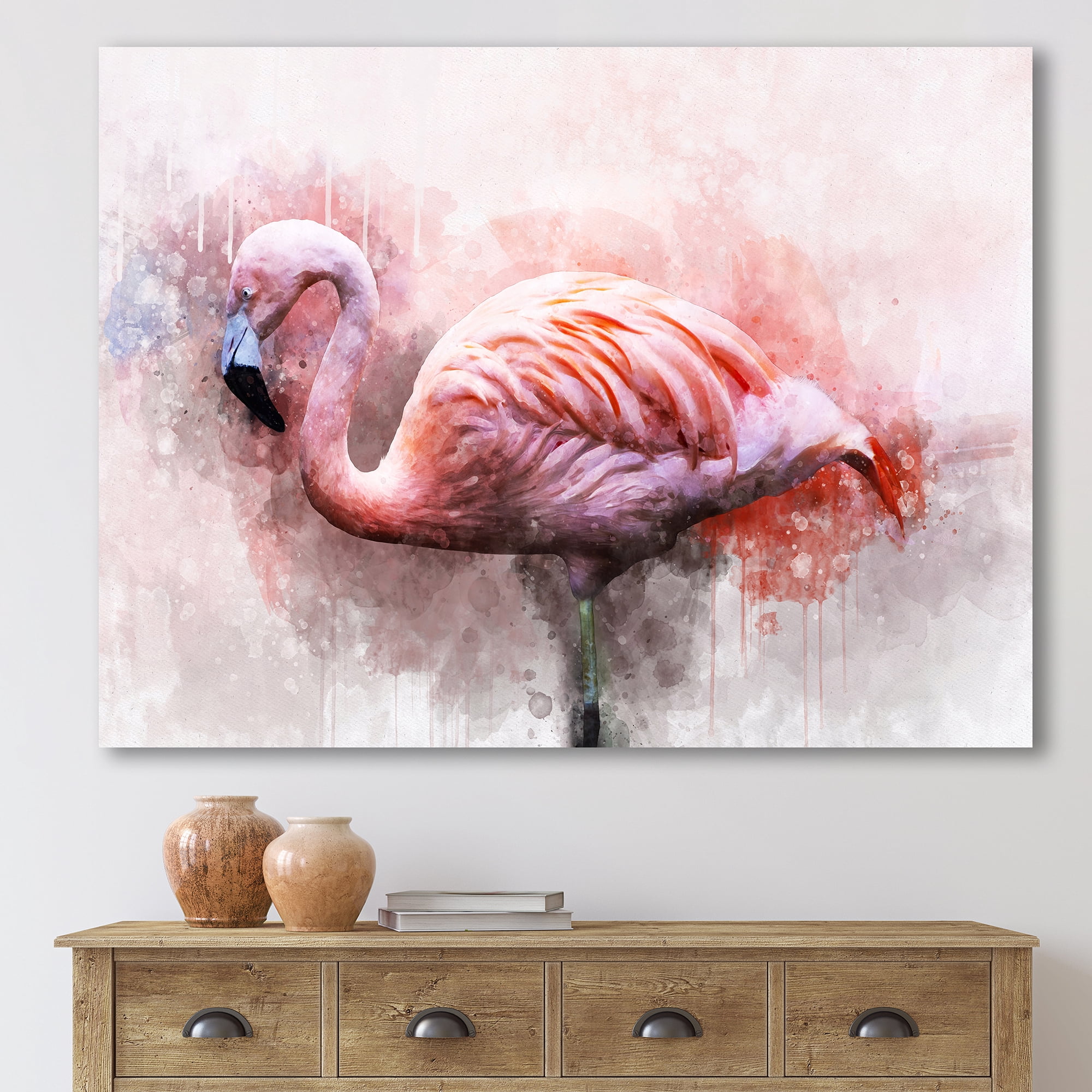 Designart ' Abstract Portrait of Pink Flamingo V ' Farmhouse Canvas Wall Art Print