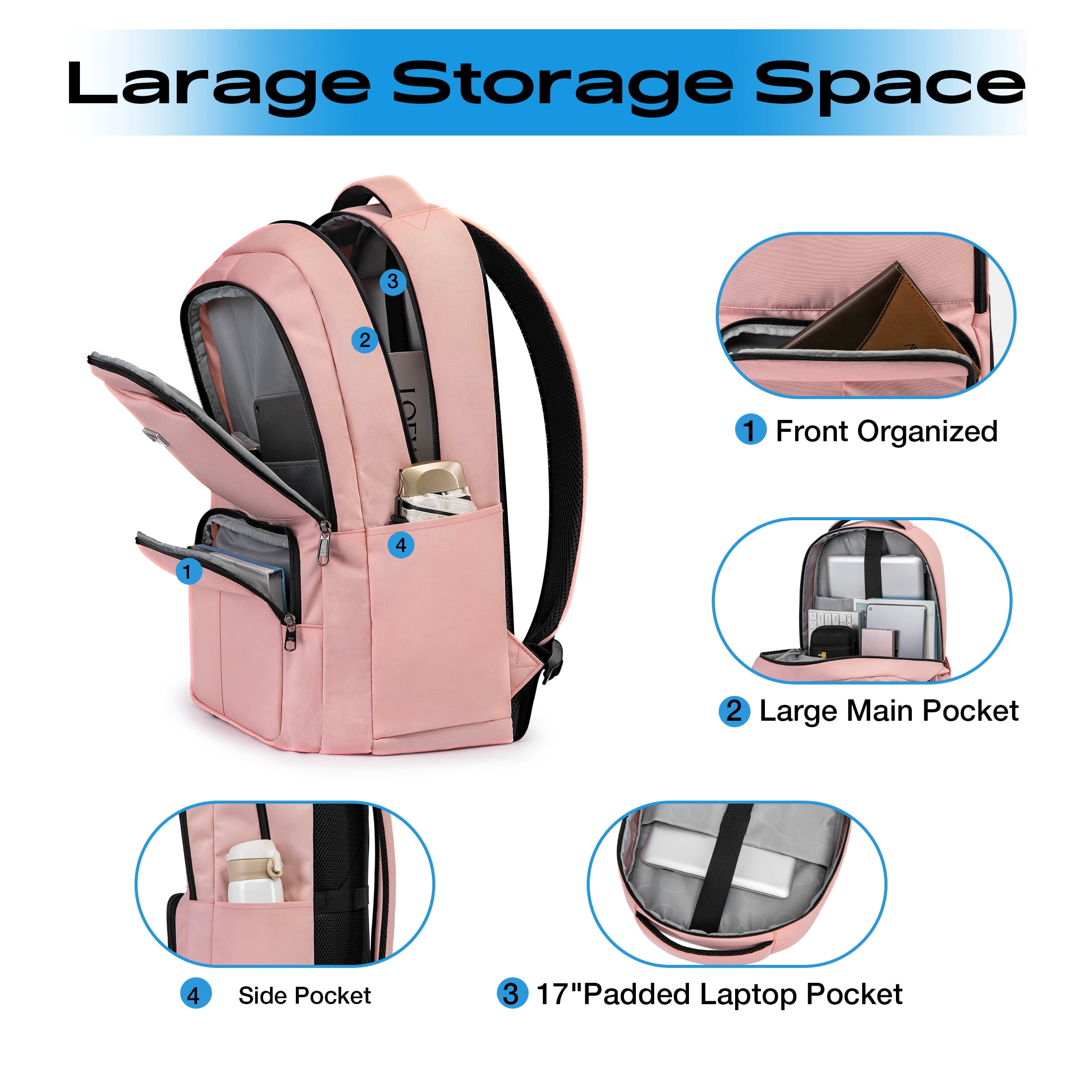 20" Hardside Carry-on Luggage, 2-Piece Set (Luggage and Backpack), Hardshell Suitcase with Divider Pockets, Four Multi-Directional Spinner Wheels, Scratch-Resistant Surface, Pink