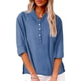 thumbnail image 4 of Women's Long Sleeve T-shirt Women'S Convertible Linen Shirt - 7-Way Wear Long Sleeve Top,Blue Women's Long sleeve T-shirt 3XL, 4 of 7
