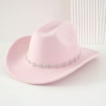 thumbnail image 2 of AWZXDE Western Cowboy Hat For Men And Women Bohemian Style Fedora With Rhinestone Embellishments Pink, 2 of 3