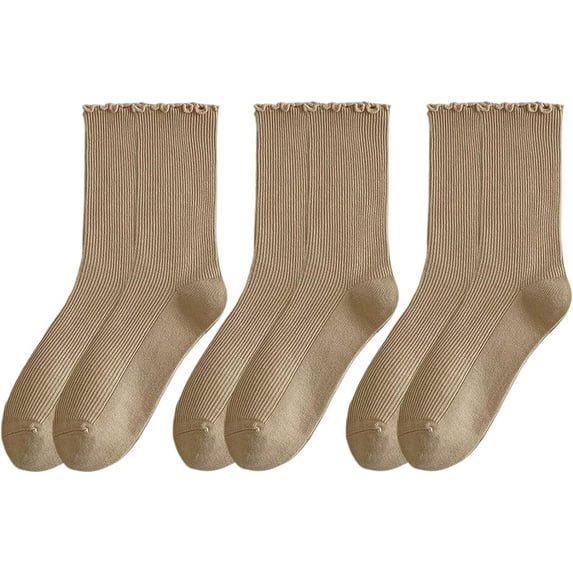 Nvzi Calcetines cortos de encaje con borde de hoja de loto, color neutro, finos, de algodón, tejidos, estilo barco, acanalados, con borde de hoja de loto (3 pares), color caqui.