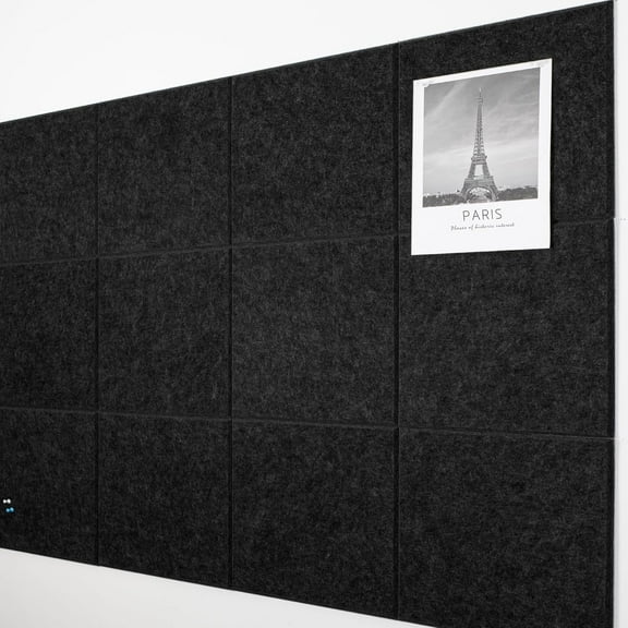 Cork Board for Wall, 48" x 36" Bulletin Board with Pushpins, 12 Panels Felt Tiles Tack Push Pin Board for Office, Black