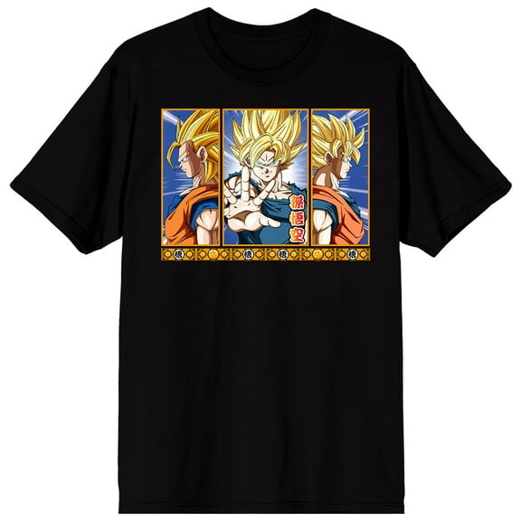 Dragon Ball Z Super Saiyan Goku Character Panels Adult Black Crew Neck Short Sleeve T-shirt - Medium