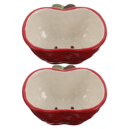 LOLIPPYY 2Pcs Apple Shape Ceramic Salad Bowls Red Decorative Fruit Bowls for Home Serving and Snacks