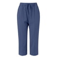thumbnail image 4 of Audhol Linen Pants for Women High Waist Linen Capris for Women Drawstring Elastic Waist Harem Pant Basic Lightweight Linen Pant Lounge Pants Women Blue M, 4 of 5