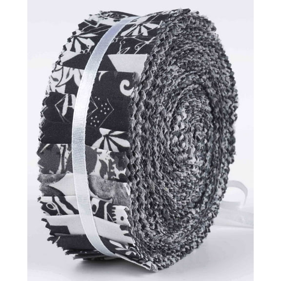Soimoi 40Pcs Floral Artistic Print Precut Fabrics Strips Roll Up 1.5x42inches Cotton Jelly Rolls For Quilting - Black