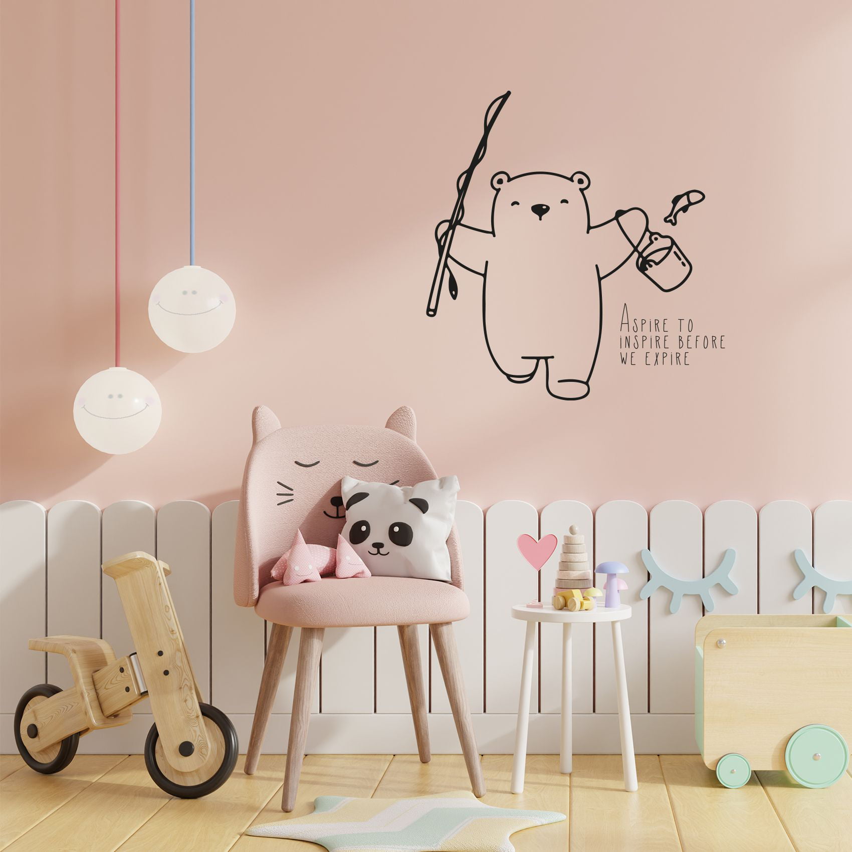 Aspire To Inspire Before You Expire - Quote Cute Polar Bear Cartoon Fishing  Silhouette Decoration Wall Sticker Art Decal Boys Girls Kids Room Design  Bedroom House Home Decor Stickers Size (20x18 inch) 