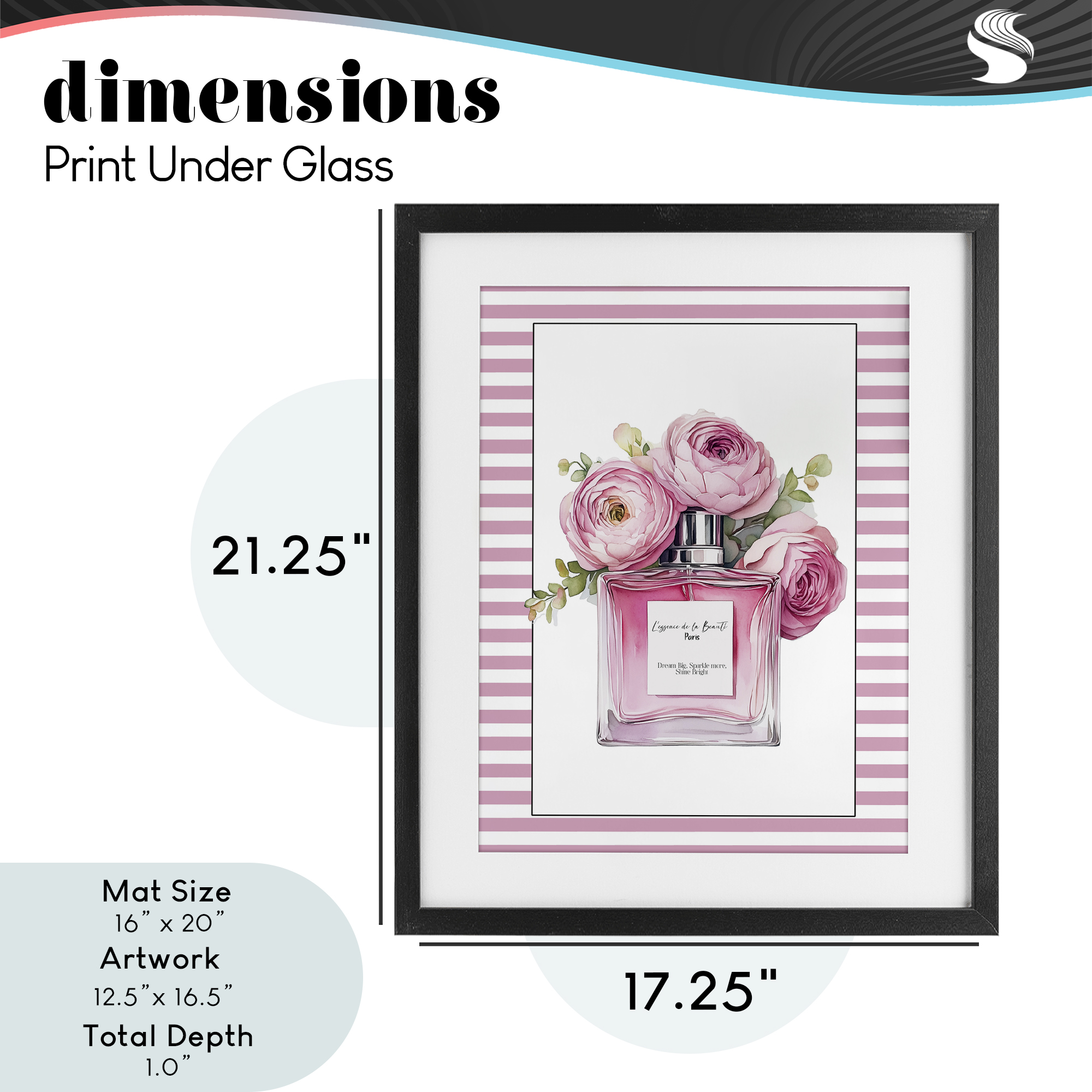 Rosy Pink Perfume Bouquet Black Framed Print Under Glass, design by Christine Simpson Art