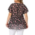 thumbnail image 4 of Agnes Orinda Summer Tops for Women 2024 Plus Size V Neck Short Sleeve Layered Casual Floral Blouse 1X Black, 4 of 8