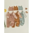 thumbnail image 3 of Cjfdfy Newborn Girl Boy Bear Romper Overall Infant 3pcs Outfit Set Long Sleeve Striped Romper Bear Embroidery Overall Suspender Pants Hat Sets Cute Bear Fall Winter Outfits Bodysuit 0-18 Months, 3 of 9
