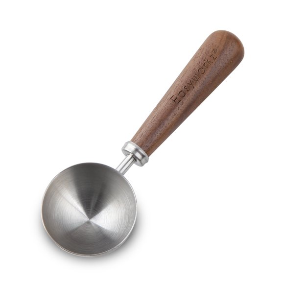 Easyworkz Cuillère à Café Rétro en Acier Inoxydable avec Manche en Noyer 10 g / 1 Cuillère à Mesurer le Café, Argent Brossé