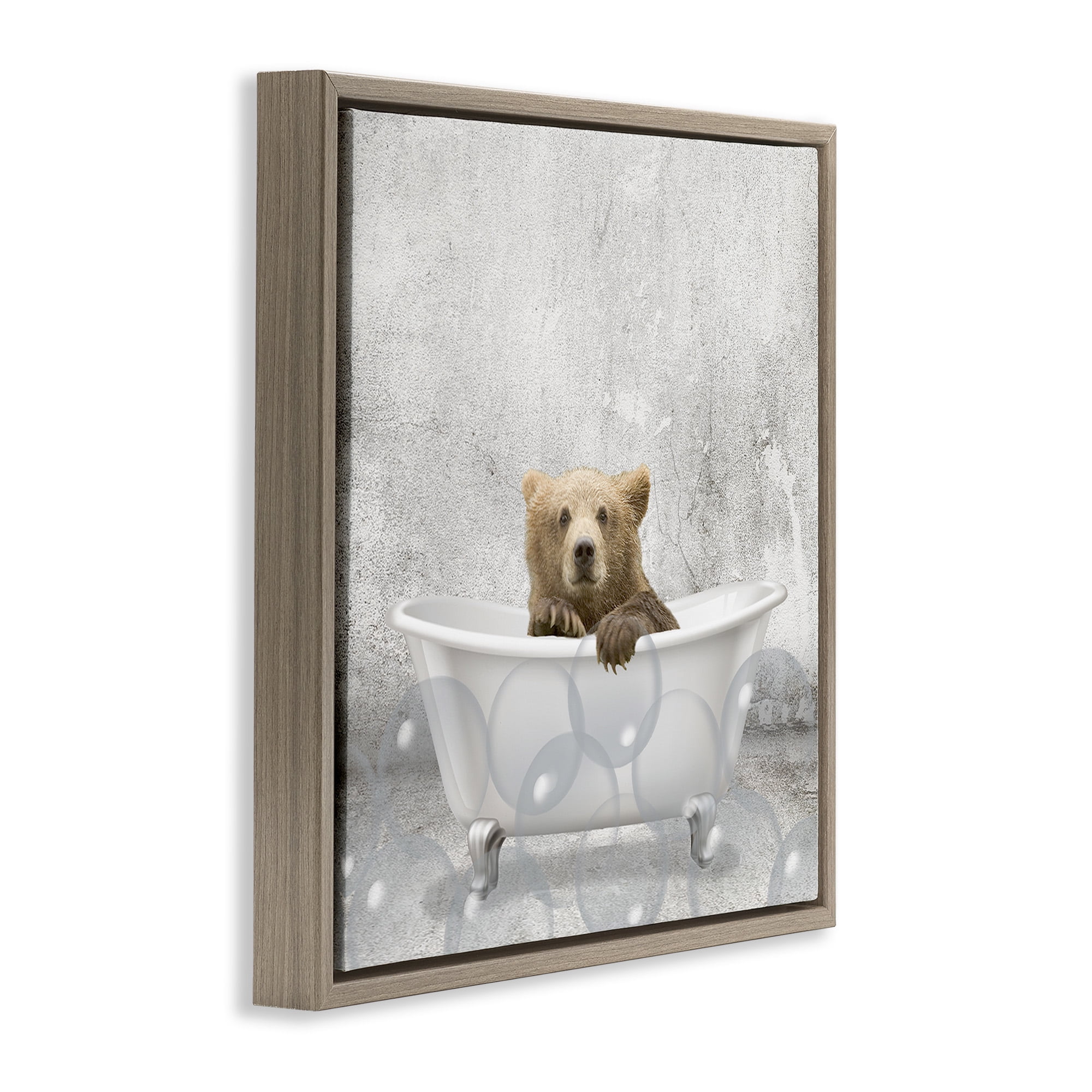 Stupell Industries Baby Bear Bath Time Animals & Insects Painting Brown Floater Framed Canvas Art Print Wall Art, 18 x 18
