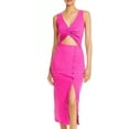 thumbnail image 2 of Fore Women's Fuchsia Ribbed Cutout MIDI Dress, Medium, 2 of 2