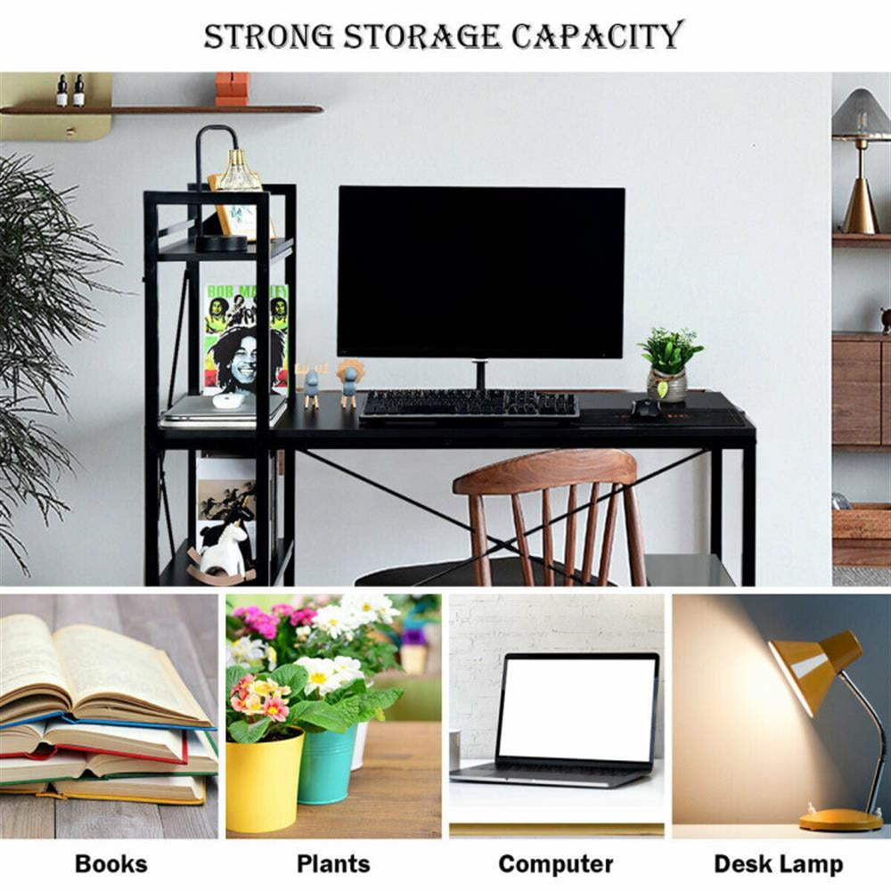 Demi Bonn 47.5" Writing Study Table Computer Desk with 4-Tier Shelves, Small Home Office Desk, Black