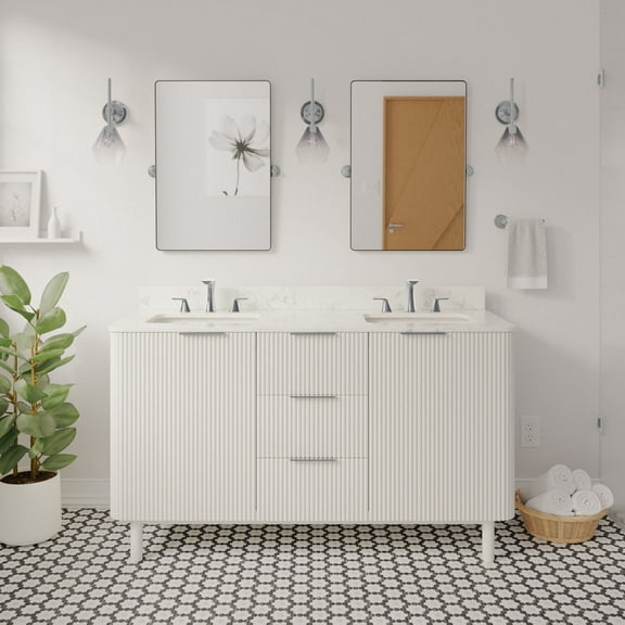 Utopia 60" Double Bathroom Vanity with White Cabinet and Engineered White Top