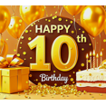 thumbnail image 3 of Golden Themed Happy 10th Birthday Backdrop Banner Party Supplies Birthday Decoration Photography Props Party Decor Background for Birthday Parties Photo Shoots Celebrations and Events, 3 of 7