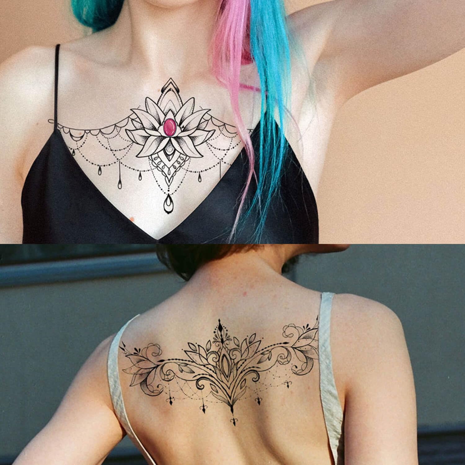 GLARYYEARS Underboob Chest Temporary Tattoos for Women Girls, 6-pack Black  Fake Realistic Large Long Lasting Creative Removable Tattoo Stickers, Sexy  Floral Leaf Jewelry Tramp Stamp Sketch on Body - Walmart.com