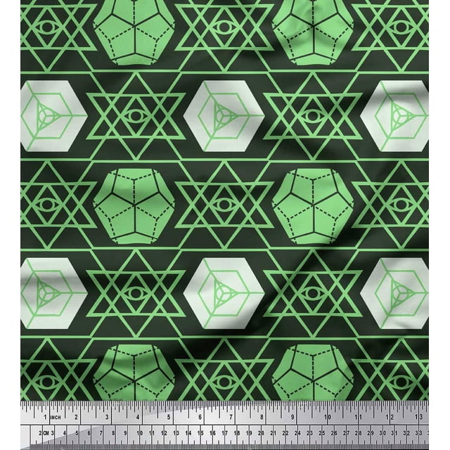 Soimoi Green Poly Georgette Fabric Geometrical Star Geometric Decor Fabric Printed Yard 52 Inch Wide