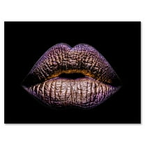 Designart ' Sexy Golden Metallized Woman Lips V ' Modern Canvas Wall Art Print