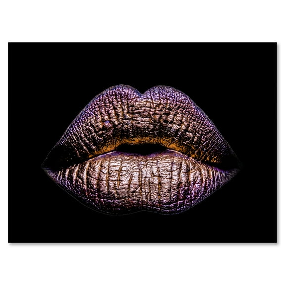 Sexy Golden Metallized Woman Lips V 8 in x 12 in Photography Canvas Art Print, by Designart