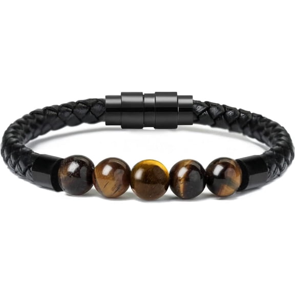 Leather Urn Bracelet for Men Women Cremation Memorial Lava Stone 316L Stainless Steel Cremation Bangle Urn Bracelet for Ashes