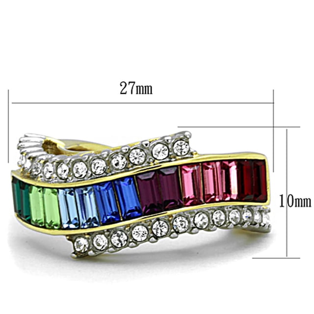 Two-Tone IP Gold (Ion Plating) Stainless Steel Ring with Top Grade Crystal in Multi Color for Women Multi Color Stone Color Style TK1575 Size 8