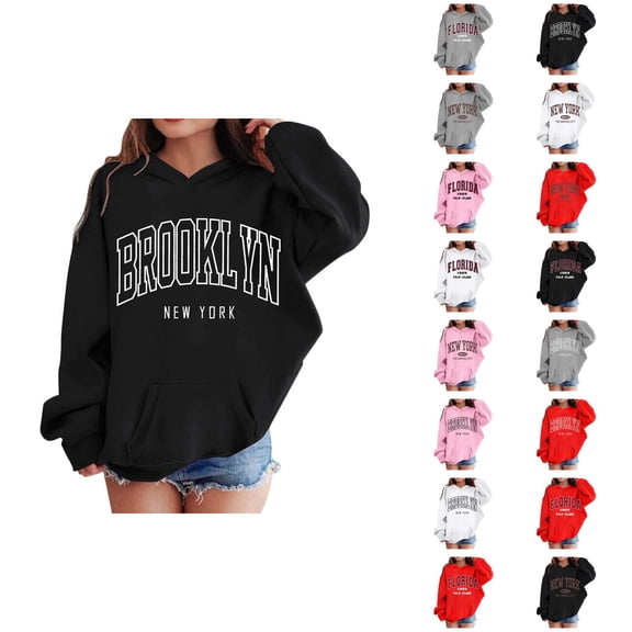 Girls Casual Hoodies City Name Long Sleeve Graphic Hooded Sweatshirt with Pockets Kids Pullover Tops