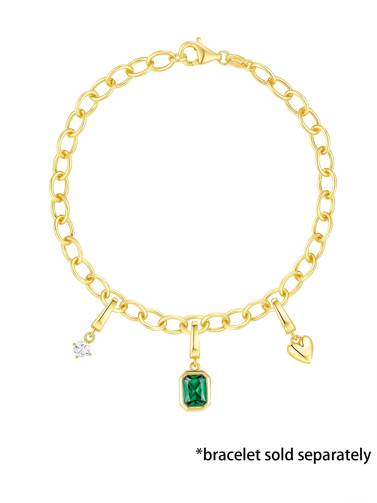Brilliance Fine Jewelry Simulated Emerald and Simulated Diamond Charm Set in 14KT Gold Plated Sterling Silver