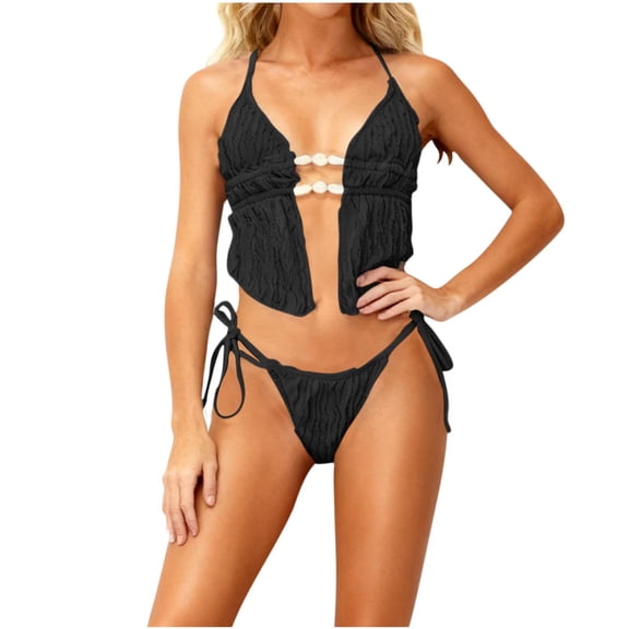 gakvbuo Bikini Sets For Women Two Piece Swimsuits Summer Beach Swim Bathing Suits Women's Solid Color Strapped Bodysuit Beach Casual able Bikinis Sets