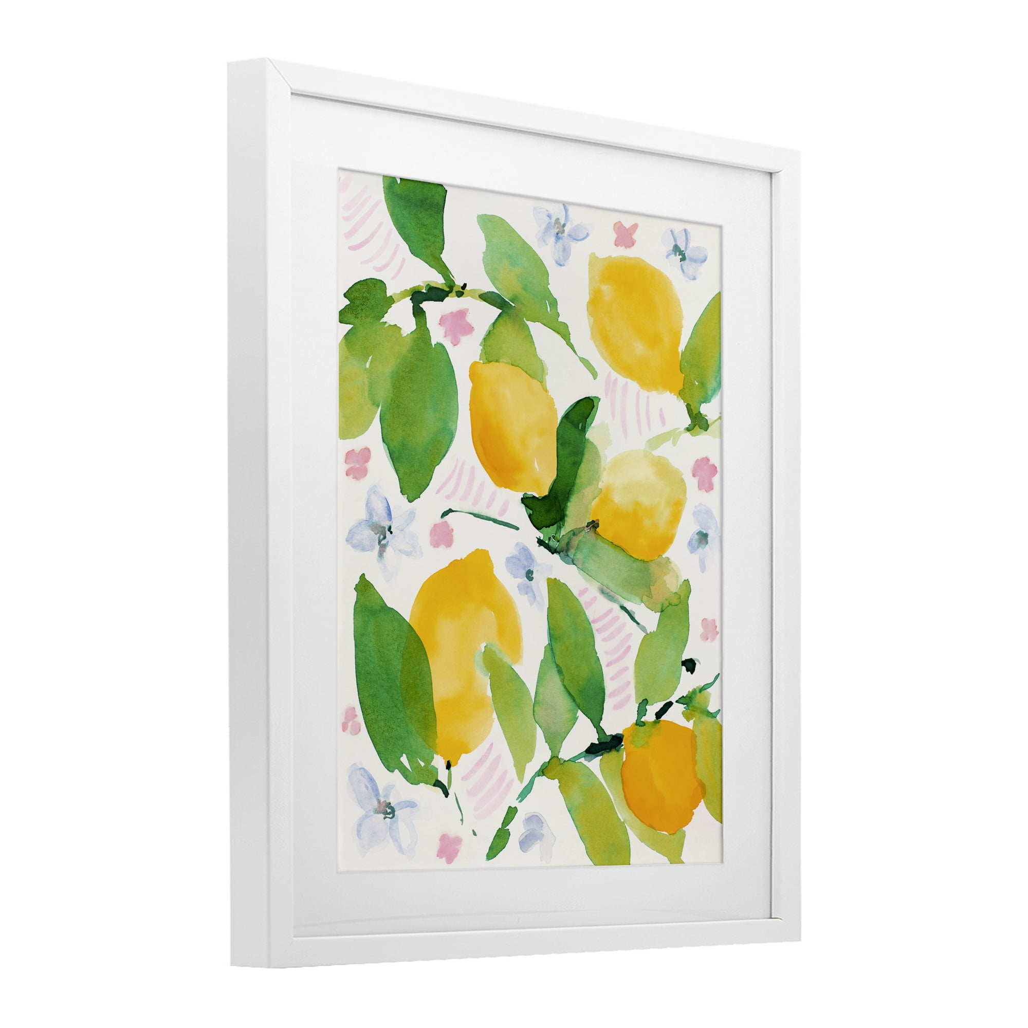 Stupell Industries Garden Lemons with Pastel Florals White Framed Print Under Glass, design by Lanie Loreth