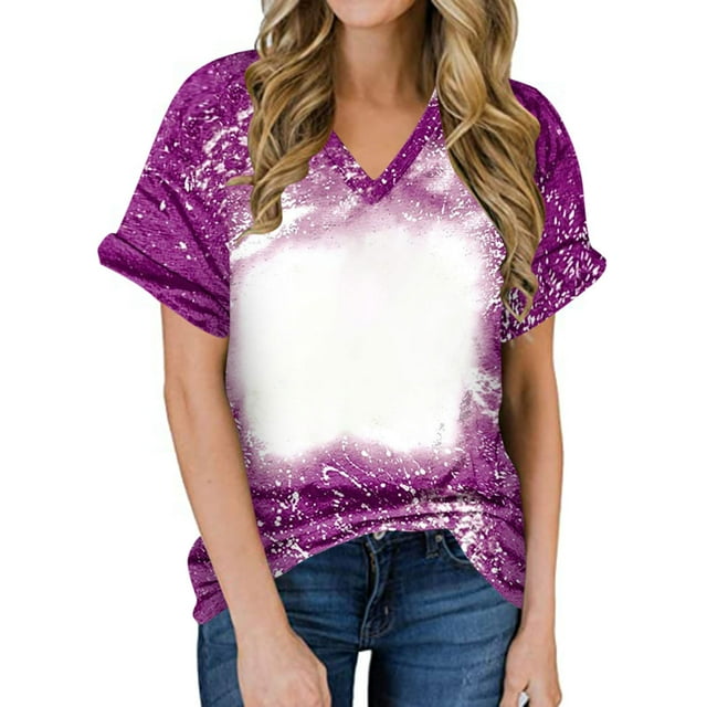Hauts de Printemps Grande Taille pour Femmes T-Shirt à Blocs de Couleur Imprimé à Col Rond T-Shirt Décontracté Tee Hauts Hauts de Vacances pour Dames Violet TG