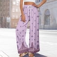 thumbnail image 4 of WTOBBY Women's Boho Floral Print Wide Leg Palazzo Pants Featuring High Waist Elastic Drawstring Side Pockets and Casual Summer Comfort ,Light Purple L, 4 of 6
