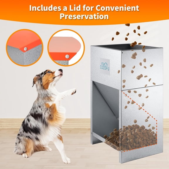 Galvanized Metal Dog Feeder - 25LB Gravity Self-Fill Pet Food Station for Indoor Outdoor Use