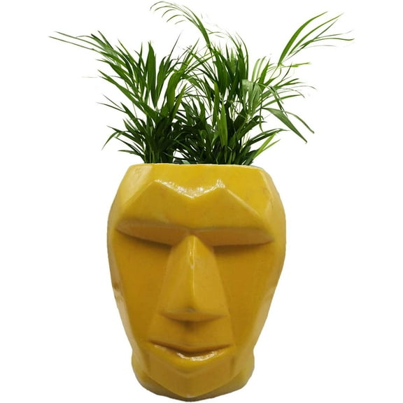 India Meets India Flower Vase Man Shape Ceramic Handmade Planter | Pot | Planter | Home Decor | Khurja Pottery (Yellow, H-7.5 X Dia-4 Inch)