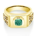 thumbnail image 2 of Gem Stone King 3.04 Ct Green Malachite Blue Created Sapphire 18K Yellow Gold Plated Silver Men's Ring (Size 8), 2 of 4