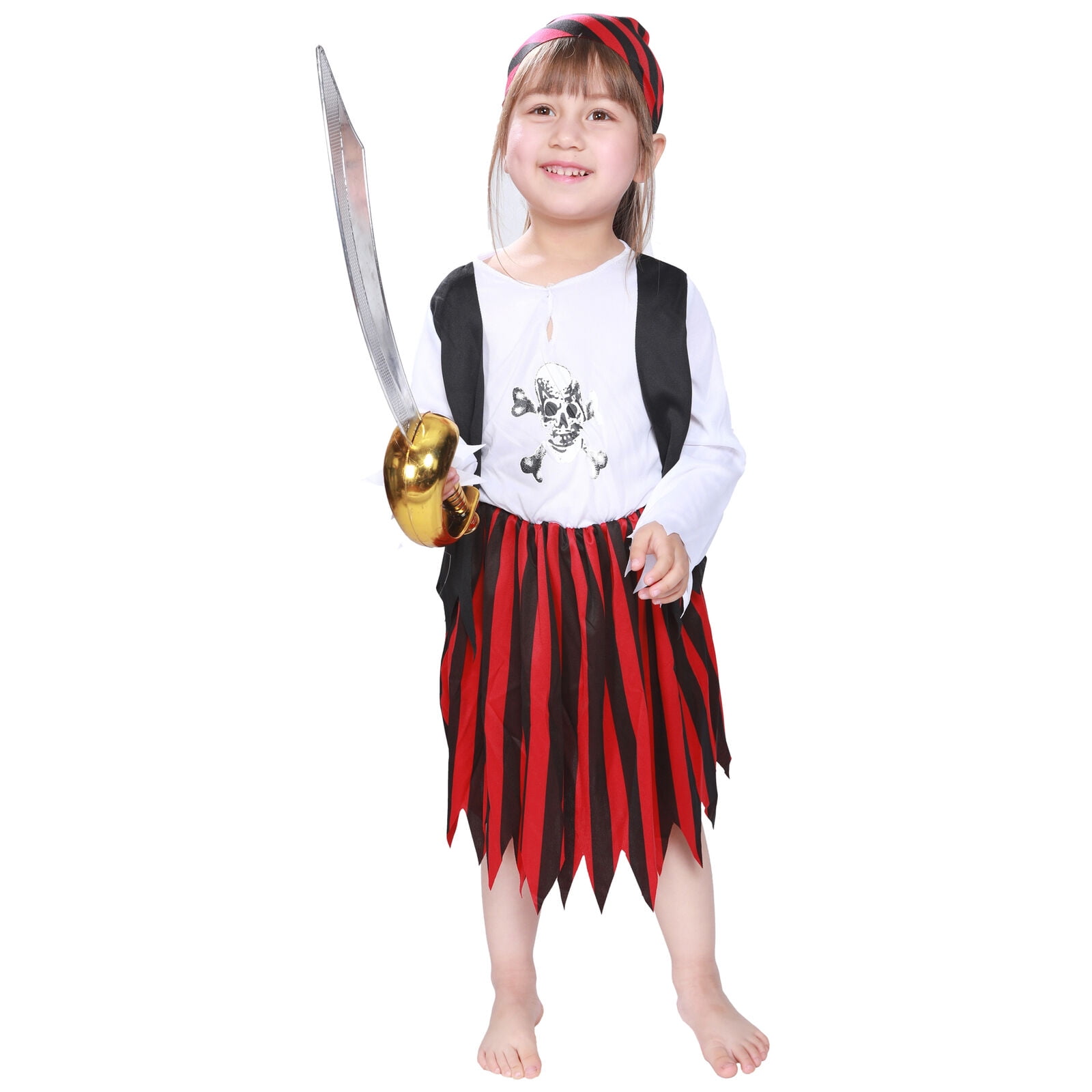 Pirate Captain Girls Fancy Dress Caribbean Buccaneer Childs Kids Costume Outfit 