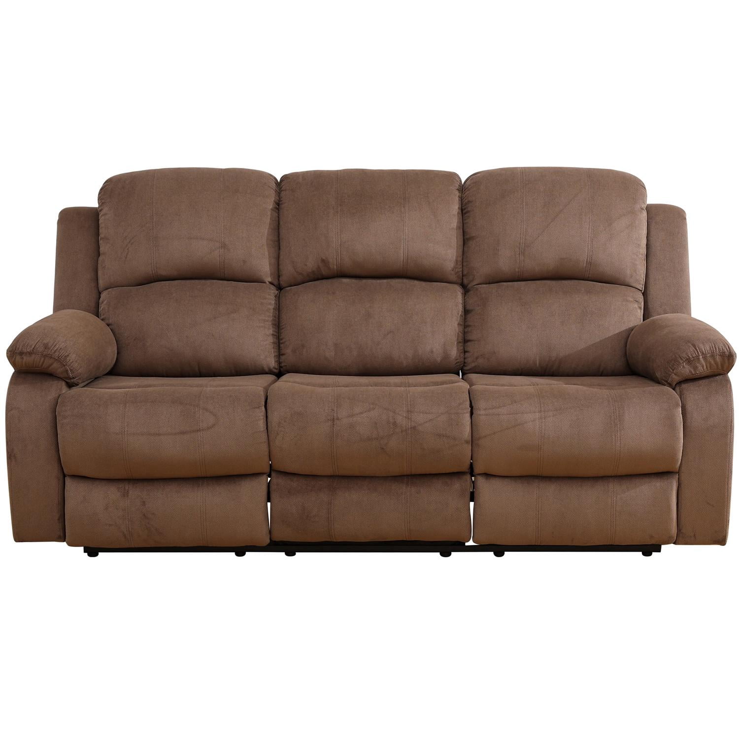 Gewnee Corduroy Upholstered Manual Reclining Sofa with 3 Recliners and Cup Holders,Coffee