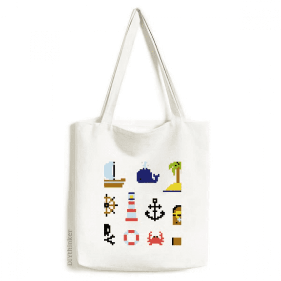 Summer Sail Treasue Hunt Pixel Tote Canvas Bag Shopping Satchel Casual Handbag